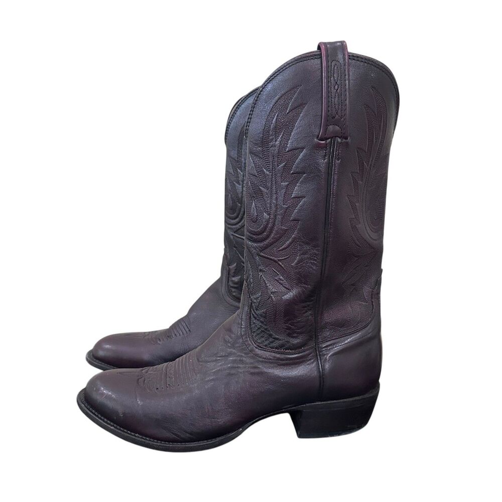 Lucchese Cowboy Boots Black Cherry Calfskin Men’s 11D Round Toe M1021 R4
